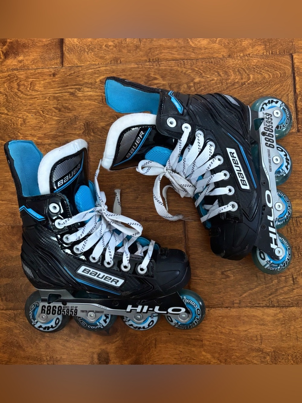 Bauer Black and Blue Inline Hockey Skates with White Laces